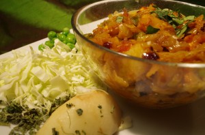 Cabbage with Peas and Potato Sabji